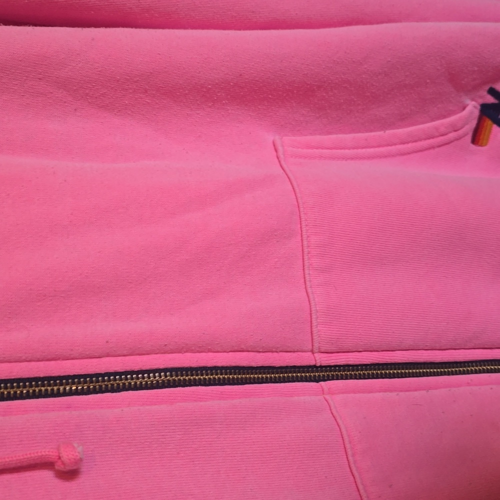 Aviator Nation 5 Stripe Zip Up Hoodie Sweatshirt - Neon Pink - Unisex XL - Picture 7 of 11